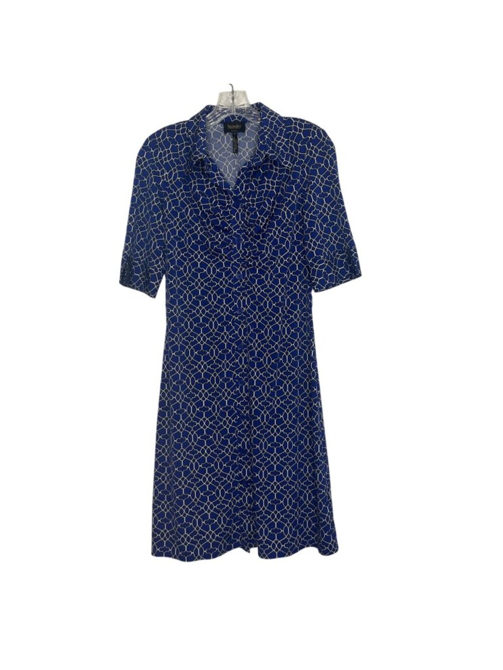 Laundry By Shelli Segal Geometric Print Dress Button Front Size 6 Blue New